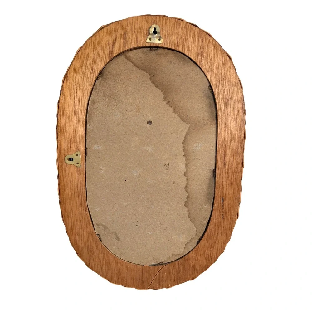 Vintage Oval Woven Wicker Wall Mirror Honey Brown Boho Coastal Decor 18x12.5